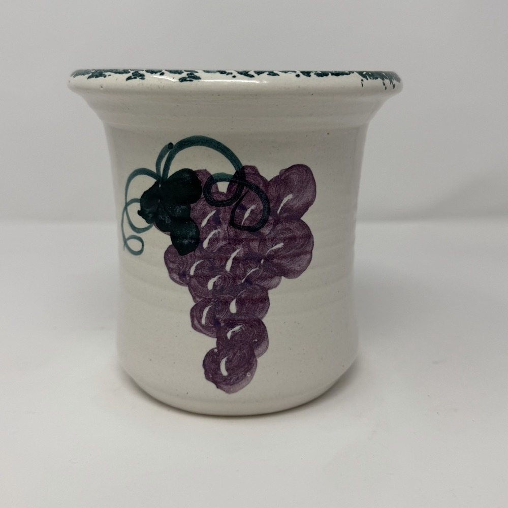 Contemporary Pottery LTD Oregon Vase Hand Painted Grapes Teal Spatterware - Picture 5 of 12